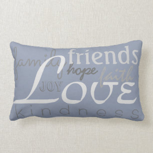 Love Faith Family Grey Blue Throw Pillow