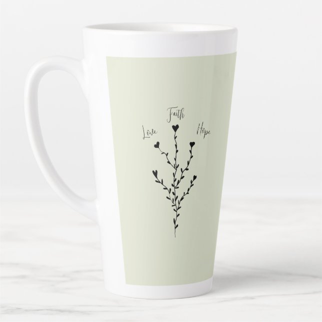 Love Faith Hope in Green Tall Coffee Mug (Left)