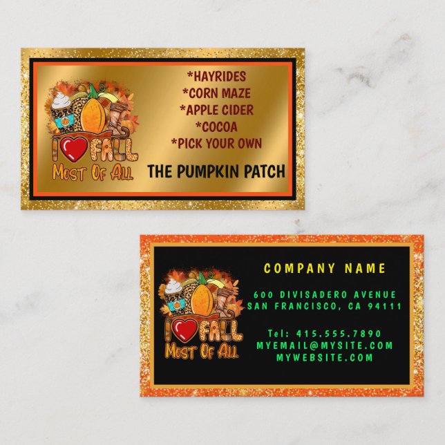 Love Fall Autumn Customise Text and Colour Business Card (Front/Back)