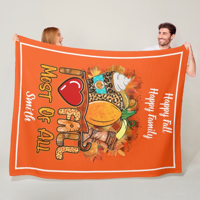 Love Fall Autumn Customise Text and Colour Fleece Blanket (In Situ)