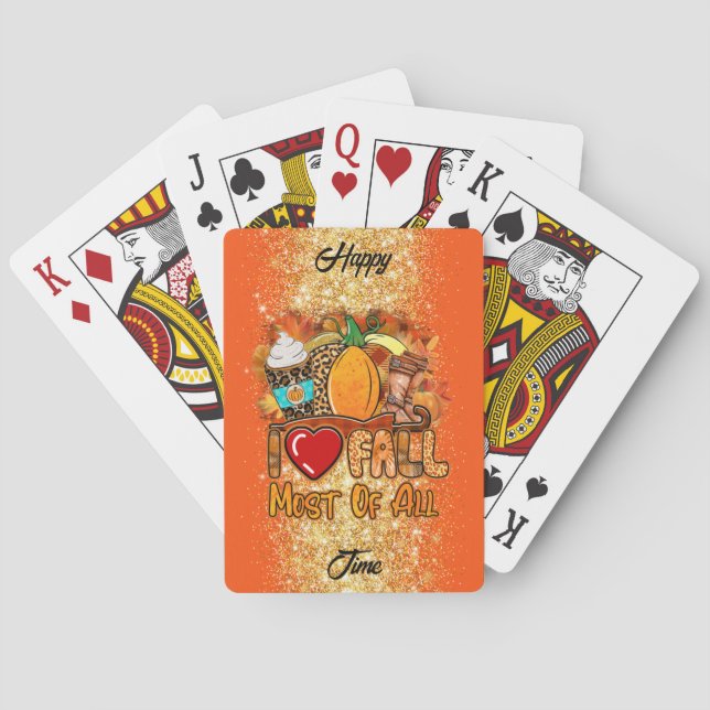 Love Fall Autumn Customise Text and Colour Playing Cards (Back)