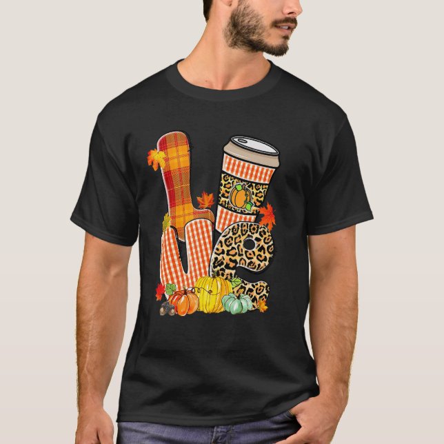 Love Fall Y All Autumn Season Leopard Print Pumpki T-Shirt (Front)