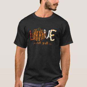 Love Fall Y all Pumpkin Dog Paw Print Autumn Falli T-Shirt