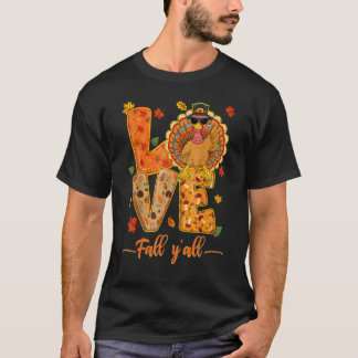 Love Fall Y'All Leopard Fall Pumpkin  Thanksgiving T-Shirt