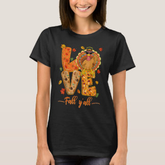 Love Fall Y'All Leopard Fall Pumpkin  Thanksgiving T-Shirt