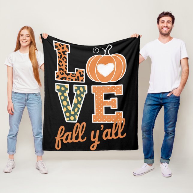 Love Fall Y'All Leopard Print Fall Thanksgiving  Fleece Blanket (In Situ)