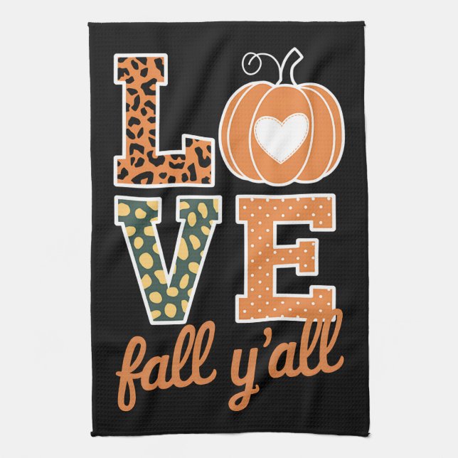Love Fall Y'All Leopard Print Fall Thanksgiving  Tea Towel (Vertical)