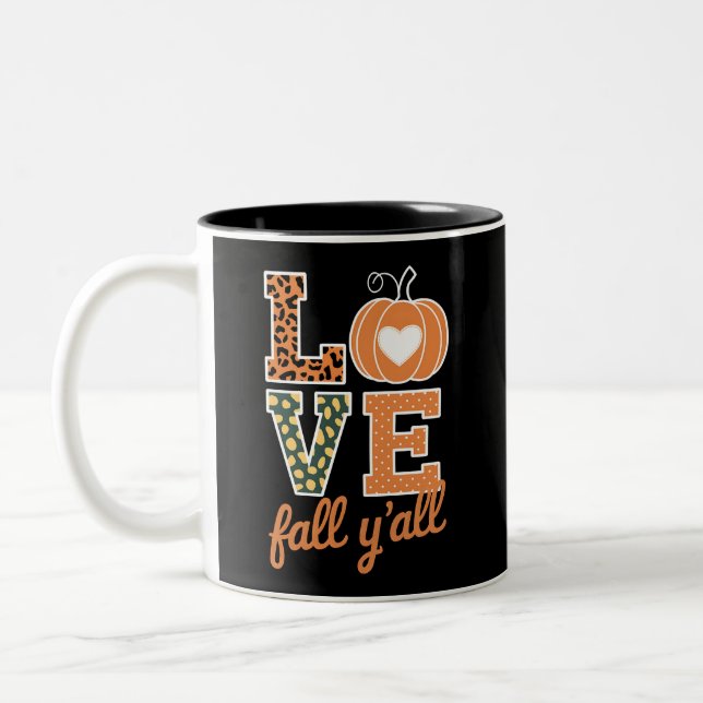 Love Fall Y'All Leopard Print Fall Thanksgiving  Two-Tone Coffee Mug (Left)