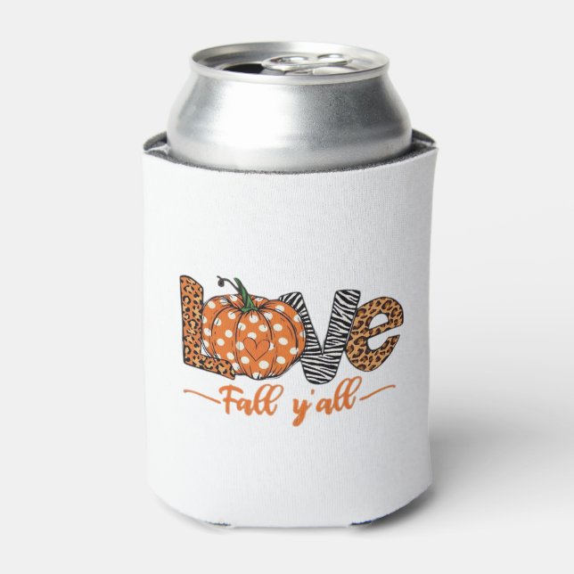 LOVE Fall Y'all  Leopard Print Pumpkin  Trendy Aut Can Cooler (Can Front)