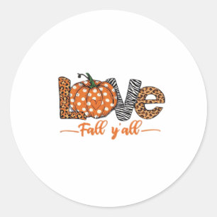 LOVE Fall Y'all  Leopard Print Pumpkin  Trendy Aut Classic Round Sticker