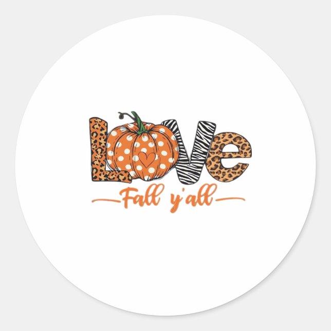 LOVE Fall Y'all  Leopard Print Pumpkin  Trendy Aut Classic Round Sticker (Front)