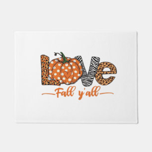 LOVE Fall Y'all Leopard Print Pumpkin Trendy Aut Doormat