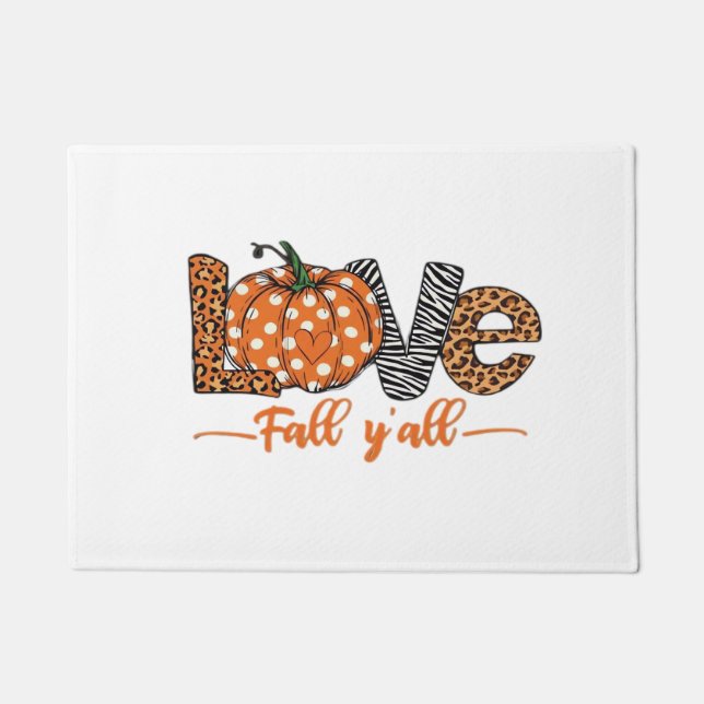 LOVE Fall Y'all  Leopard Print Pumpkin  Trendy Aut Doormat (Front)