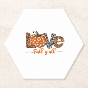 LOVE Fall Y'all Leopard Print Pumpkin Trendy Aut Paper Coaster
