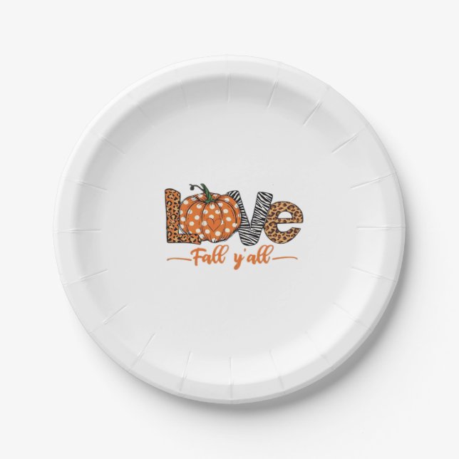 LOVE Fall Y'all  Leopard Print Pumpkin  Trendy Aut Paper Plate (Front)
