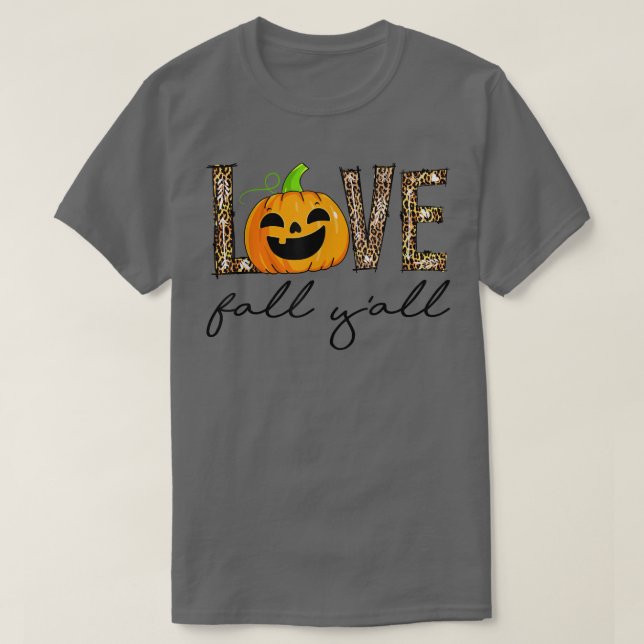 Love Fall Y'All Leopard Pumpkin Fall  T-Shirt (Design Front)