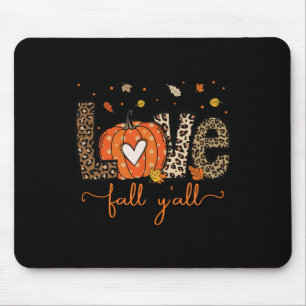 Love Fall Y'all Leopard Pumpkin Halloween Thanksgi Mouse Mat