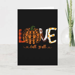 Love Fall Y'all Pumpkin Dog Paw Print Autumn Falli Card