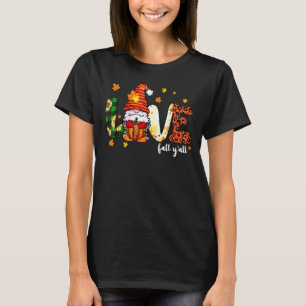 Love Fall Y'all Thanksgiving Gnome Pumpkin Leopard T-Shirt