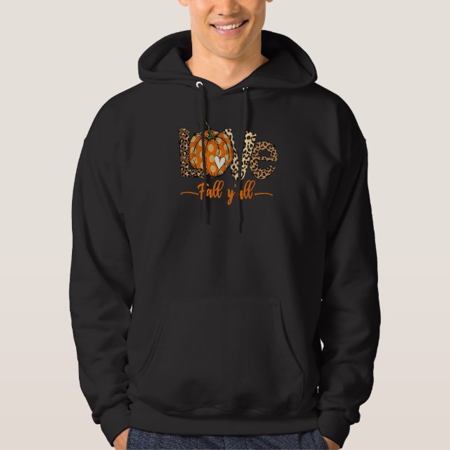 Love Fall Y'all Women Thanksgiving Leopard Fall Pu Hoodie (Front)