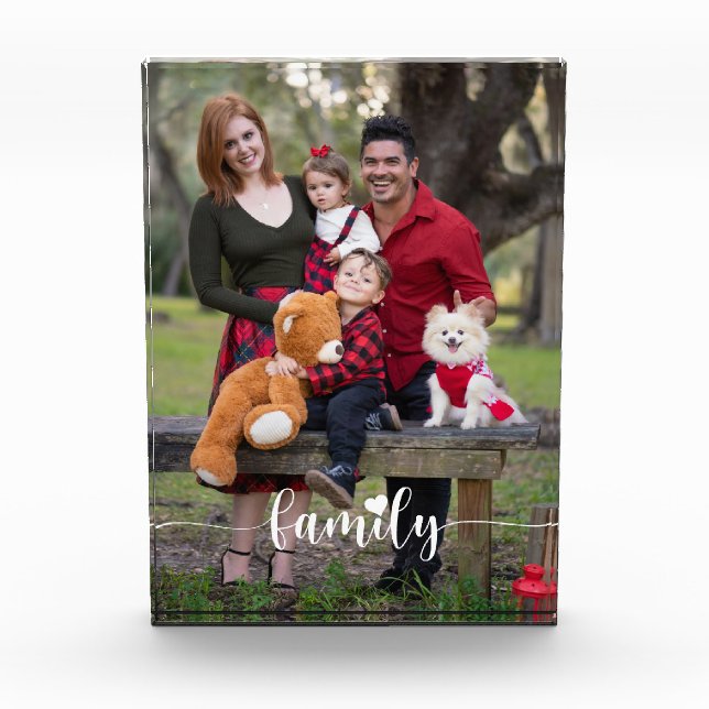 Love Family White Script Custom Vertical Photo Block (Front)
