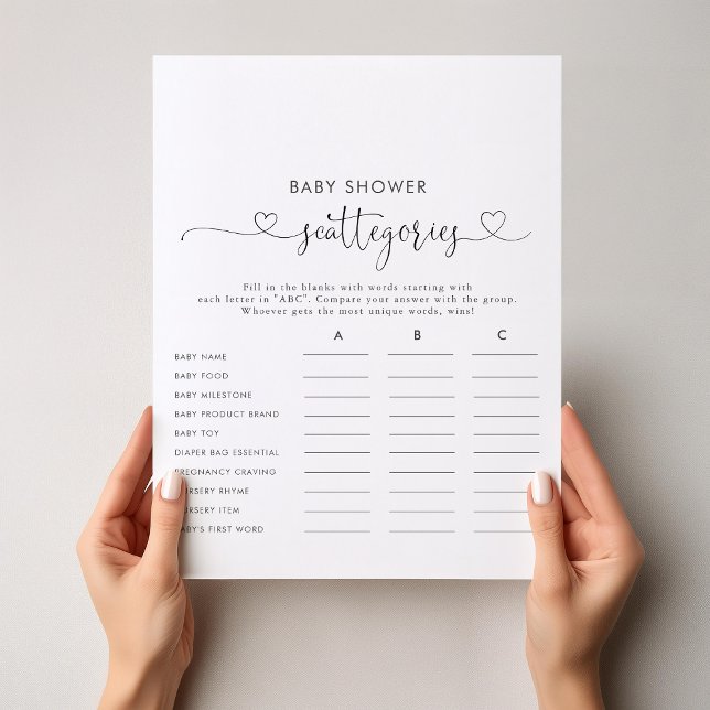 Love Fancy Script Baby Shower Scattegories Game  (Creator Uploaded)