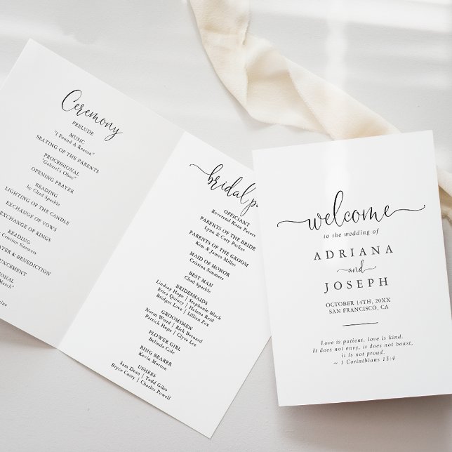 Love Fancy Script Folded Wedding Program Programme (Creator Uploaded)