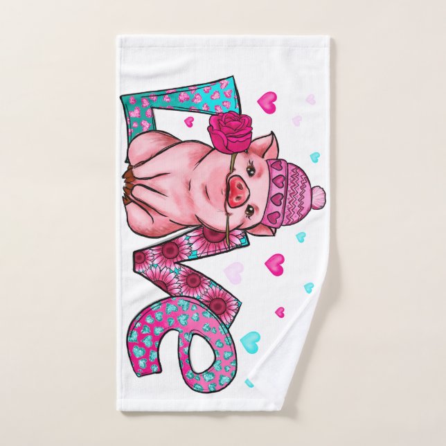 Love farm animals, love piggy, animal love hand towel (Hand Towel)