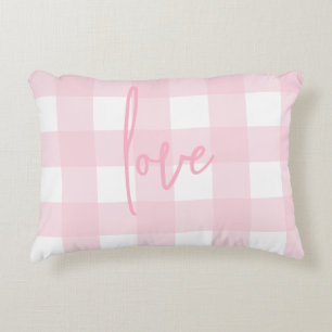 Love Farmhouse Chic Pink and White Buffalo Check Decorative Cushion