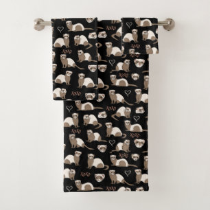 Love Ferrets - Black Bath Towel Set