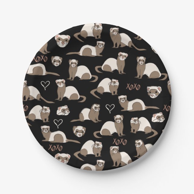 Love Ferrets - Black Paper Plate (Front)