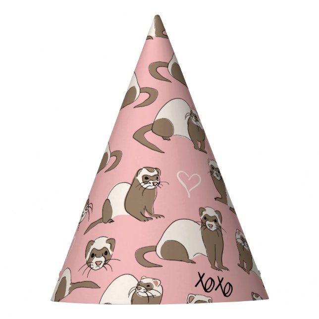 Love Ferrets - Pink Party Hat (Front)