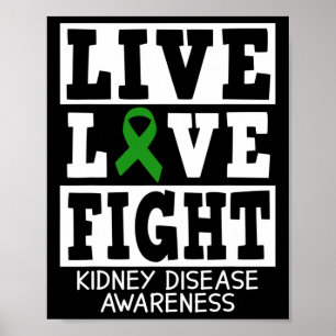 Love Fight Green Ribbon Kidney Disease Awareness  Poster