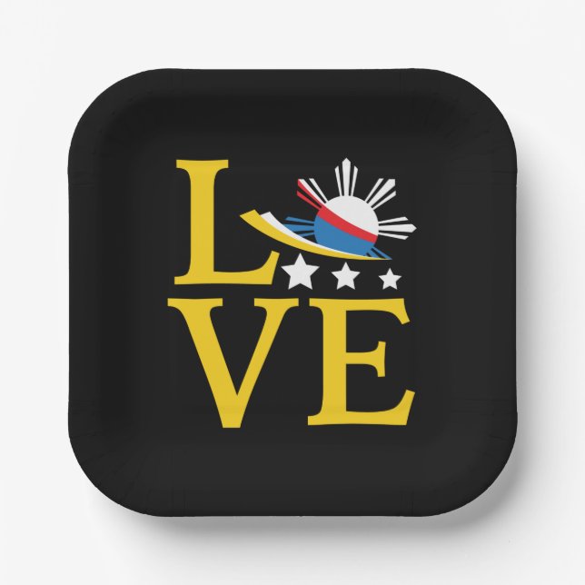 Love - Filipino Flag Typography Art Paper Plate (Front)