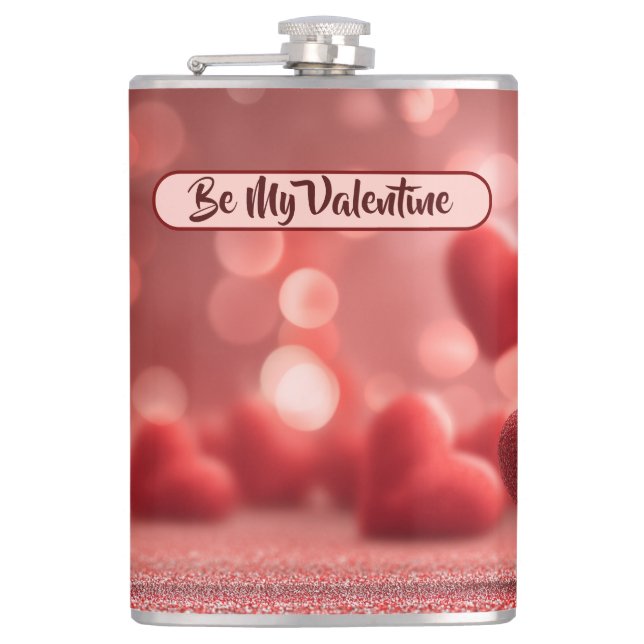 Love-Filled Be My Valentine Vinyl Wrapped Flask (Front)