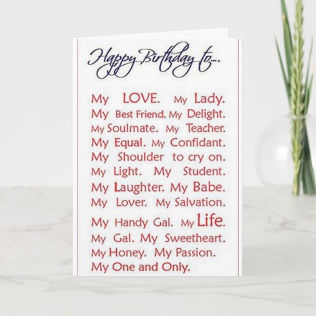 "LOVE FILLED" BIRTHDAY CARD FOR "MY LOVE" (Front)