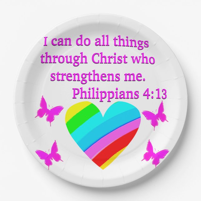 LOVE FILLED PHILIPPIANS 4:13 DESIGN PAPER PLATE (Front)