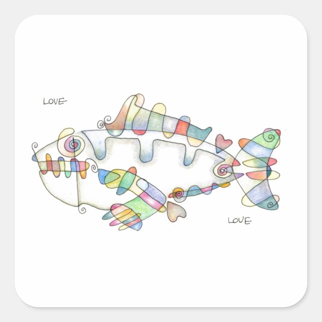 love fish love square sticker (Front)