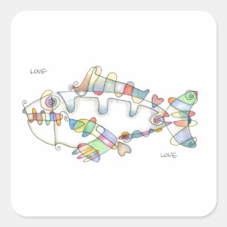 love fish love square sticker