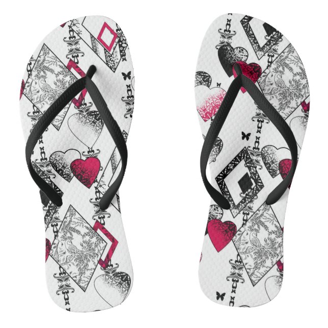 Love, fishnet, patchwork flip flops (Footbed)