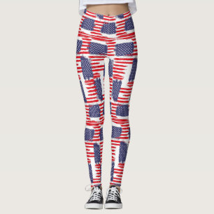 LOVE FLAG USA/USA TEXT BRUSH STROKE BY MASANSER P LEGGINGS