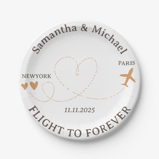 Love Flight Plane Travelling Wedding Paper Plate (Front)