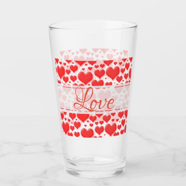 Love Floating Red Valentine's Day Hearts Pattern Glass (Front)