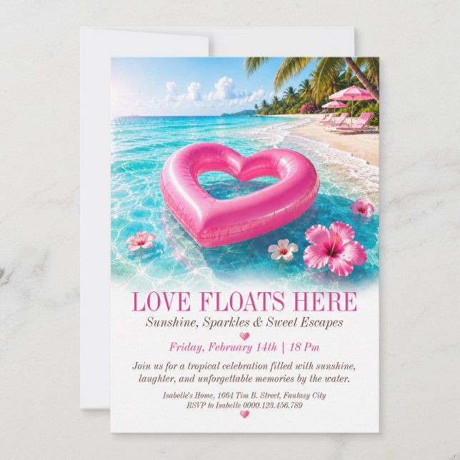 Love Floats Here Tropical Beach Party Invitation (Front)