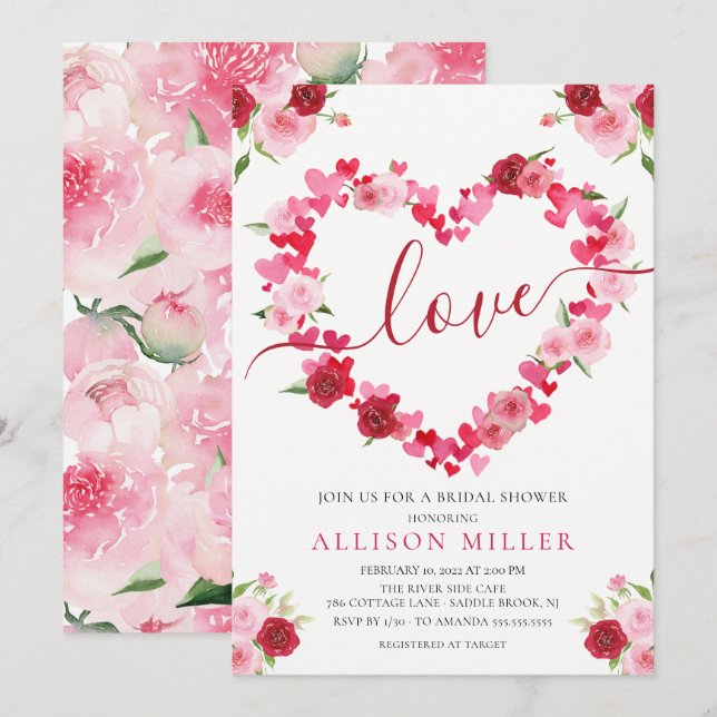 Love Floral Heart Bridal Shower Invitation (Front/Back)