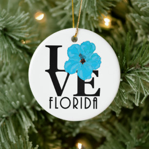 LOVE Florida(blue hibiscus) Ceramic Tree Decoration