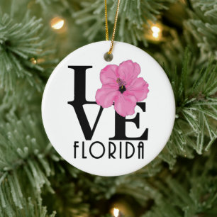 LOVE Florida (pink hibiscus) Ceramic Tree Decoration