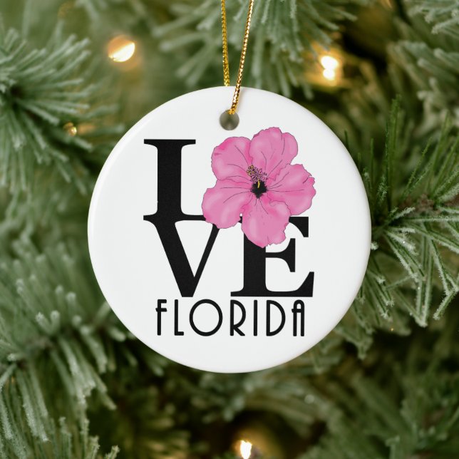LOVE Florida (pink hibiscus) Ceramic Tree Decoration (Tree)