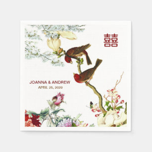 Love Flourishing Birds & Flowers Chinese Wedding © Napkin