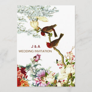 Love Flourishing Birds & Flowers Wedding Invites ©